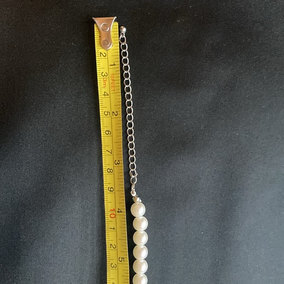 White Faux Pearl Necklace with Small Rhinestone Ball and Tear Drop Shaped Bead - Picture 9 of 11